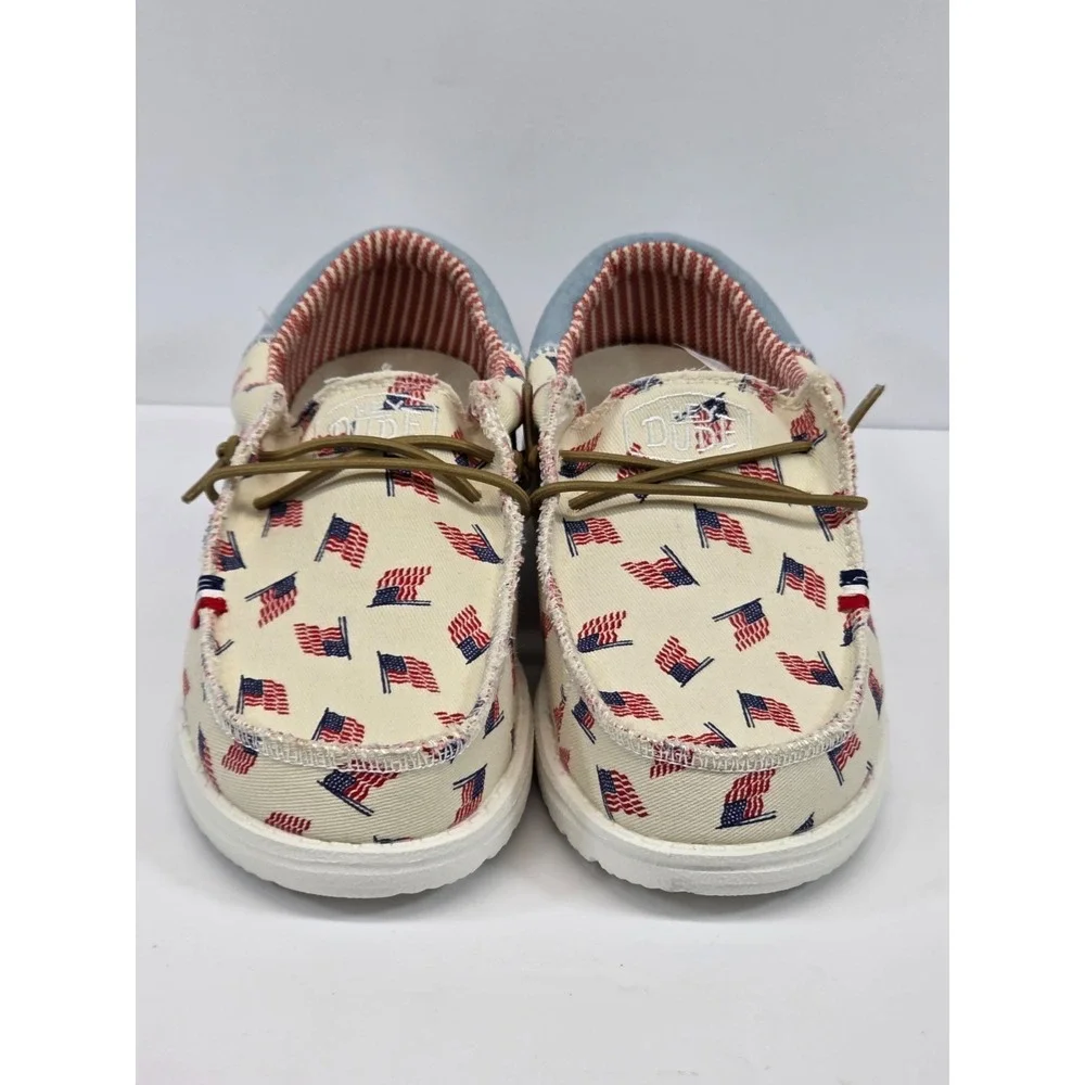Hey Dude Wally Youth Americana Shoes Size 3 NWT 40479‑1 Flag Print Slip On